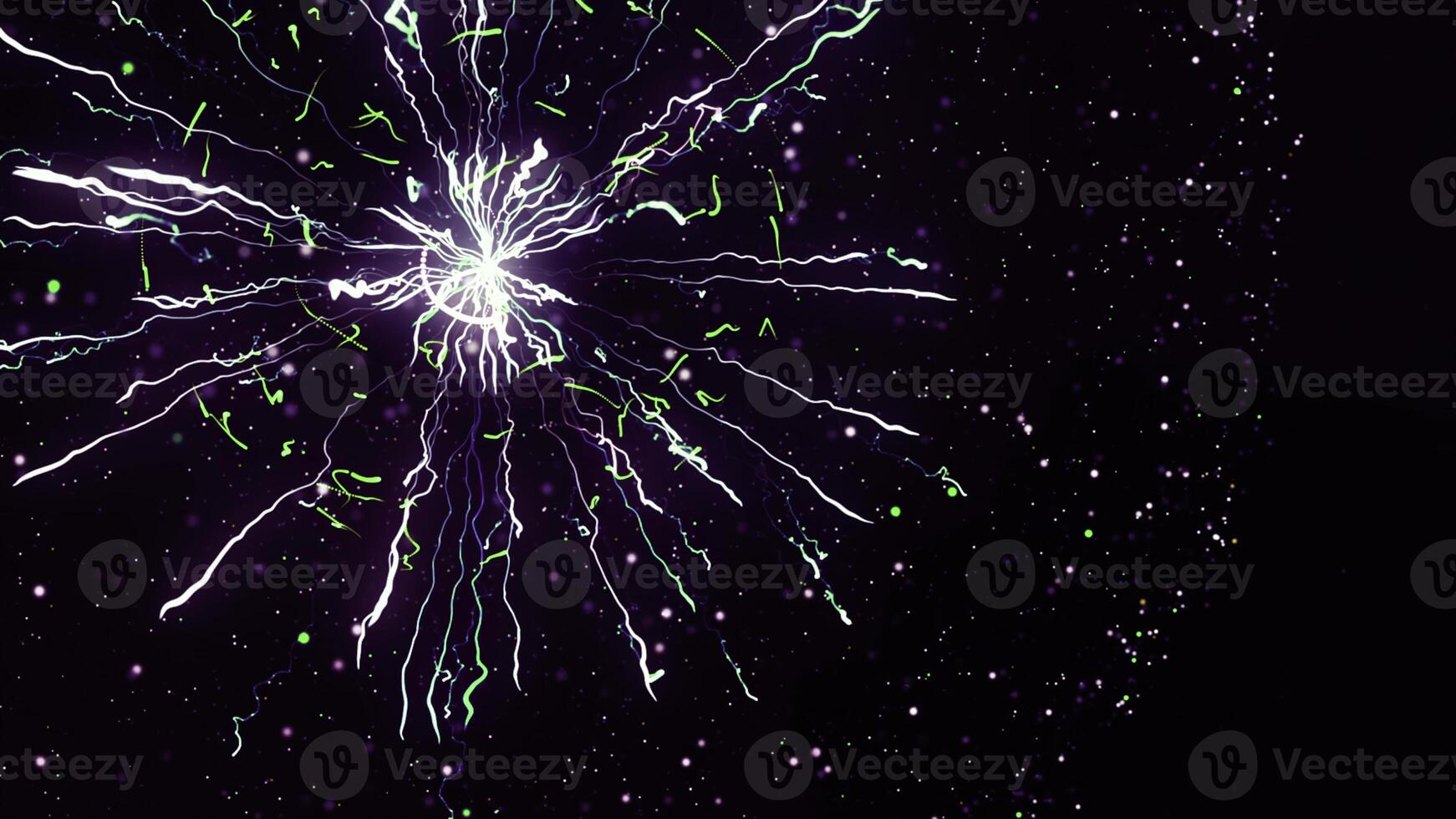 Concept for power, electricity, science and physics. Animation. Beautiful abstract lightning and bright light in energy ball with zippers on the black background. photo