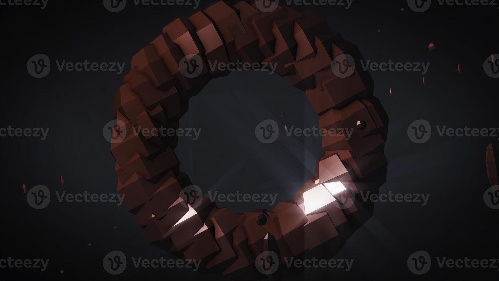 Weightlessness. Rotating torus on black background. 3D computer generated geometric animation. Illustration of an abstract figure in the form of a torus photo