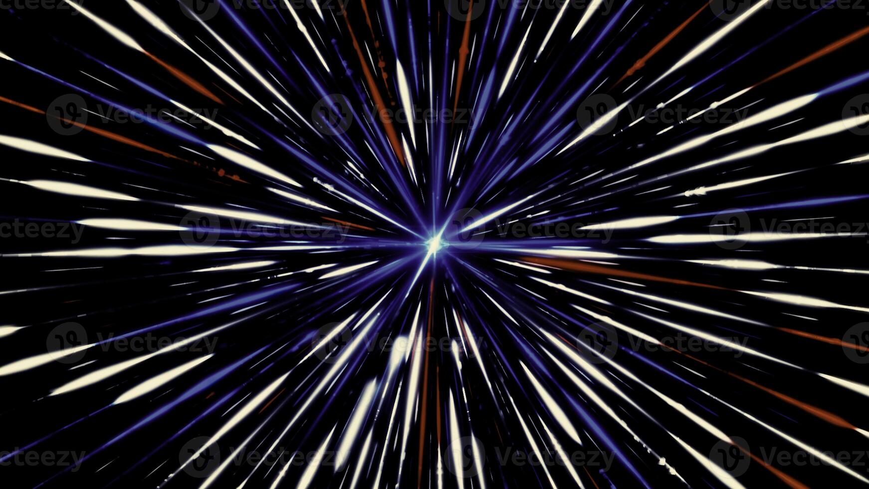 Travelling through black space, colorful starfield, seamless loop. Animation. Outer space pattern with spreading blue, red, and white beams of light. photo