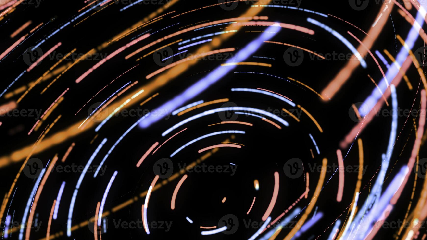 3D animation of twisting digital spiral of neon stripes. Animation. Vivid animation with colorful striped spiral with 3D effect on black background photo