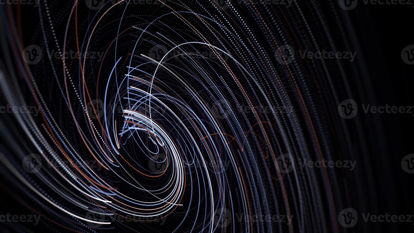 Neon lines swirling in swirl on black background. Animation. Effect of neon spiral vortex. Neon lines move in spiral creating techno vortex photo