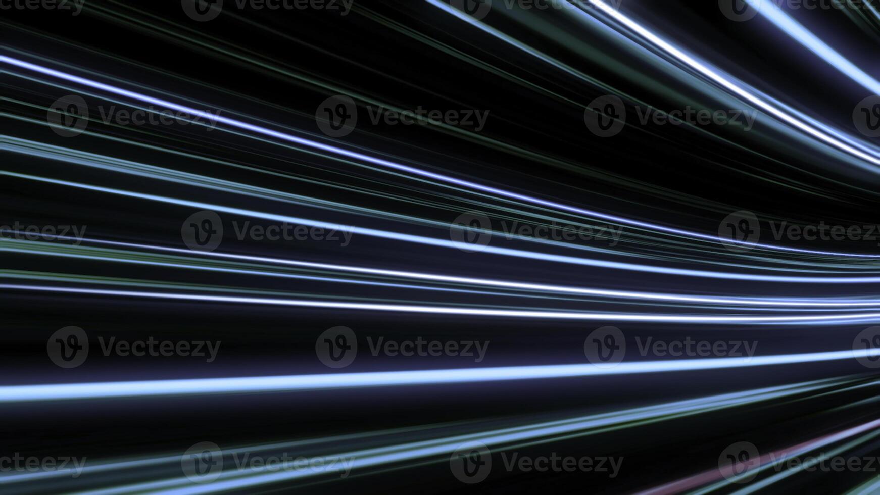 Neon lines curving move on black background. Animation. Beautiful futuristic neon lines move in black space creating 3D effect of immersion in stream photo