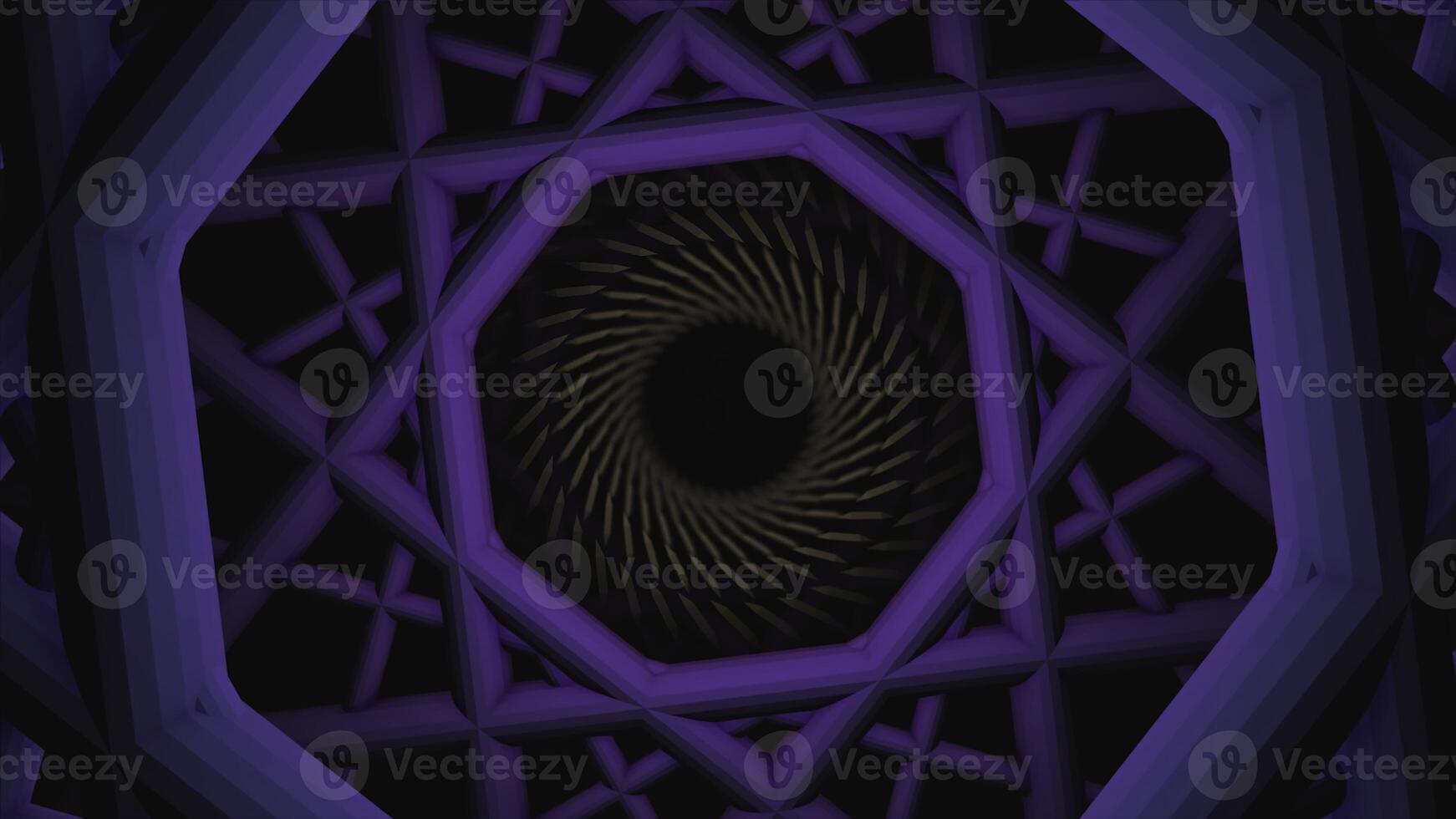 Abstract animation of swirling seamless geometric tunnel. Animation. Geometric patterned swirling spiral on black background photo