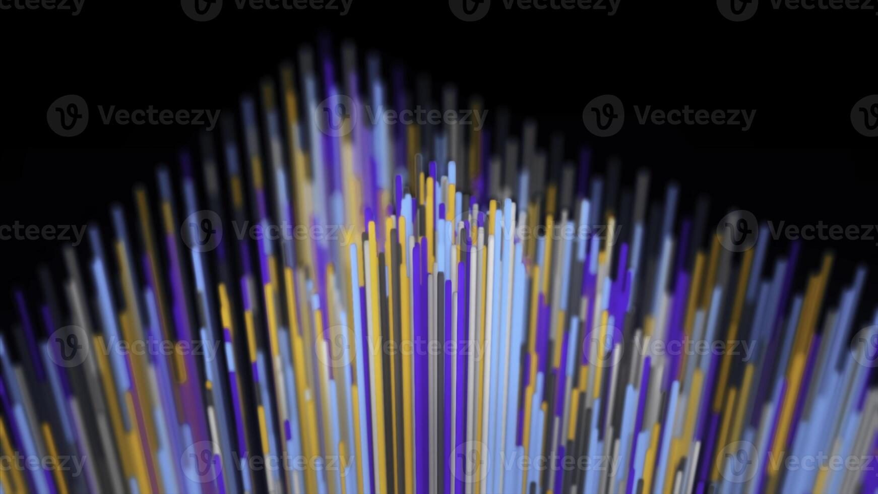 Abstract growing and flashing neon tubes isolated on black background. Animation. Close up of colorful narrow vertical lines moving up, concept of growth. photo