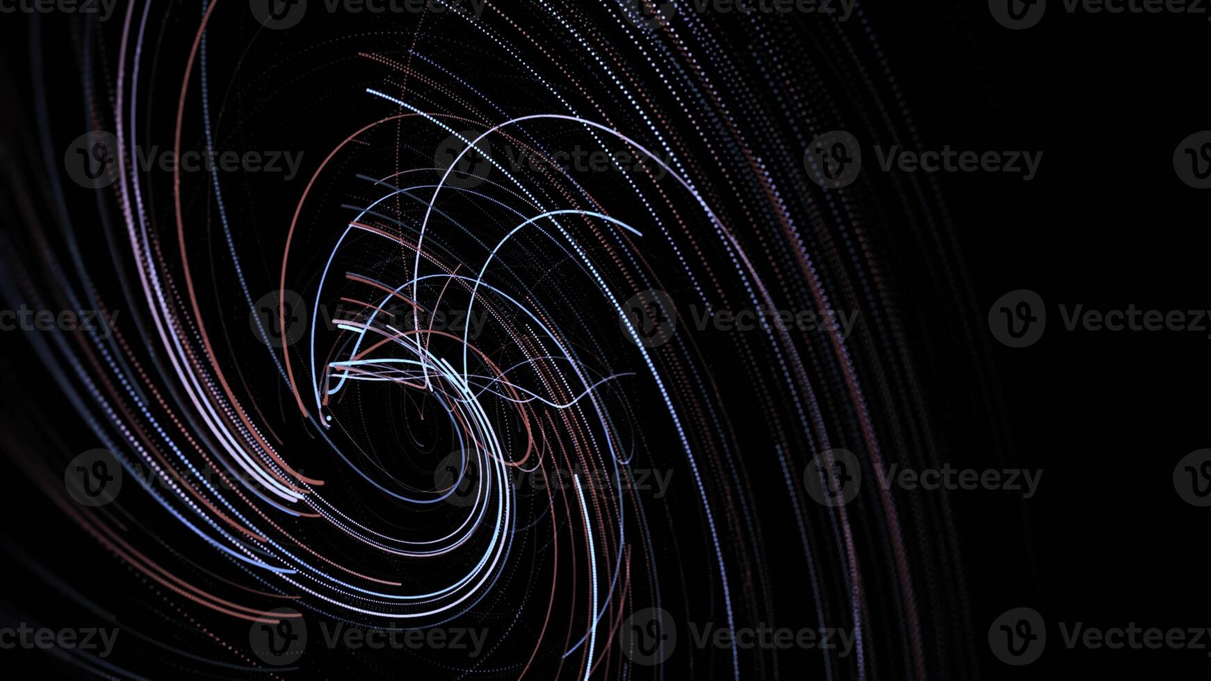 Swirling swirl of neon lines on black background. Animation. Swirl of fast-moving laser colored lines. Neon lines move in spiral. Beautiful multi-colored spiral of neon lines photo