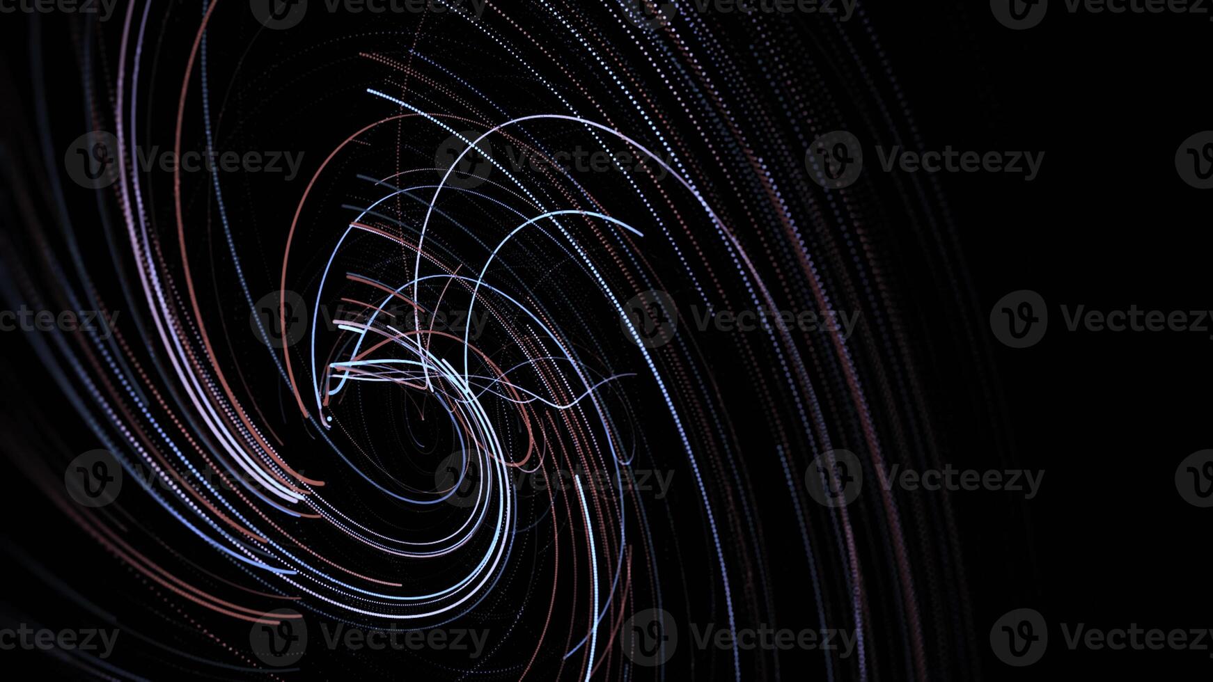 Swirling swirl of neon lines on black background. Animation. Swirl of fast-moving laser colored lines. Neon lines move in spiral. Beautiful multi-colored spiral of neon lines photo