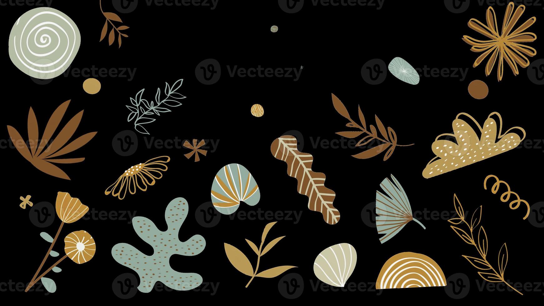Drawn flower patterns fill black background. Animation. Animated and delicate patterns of flowers and leaves grow on black background photo