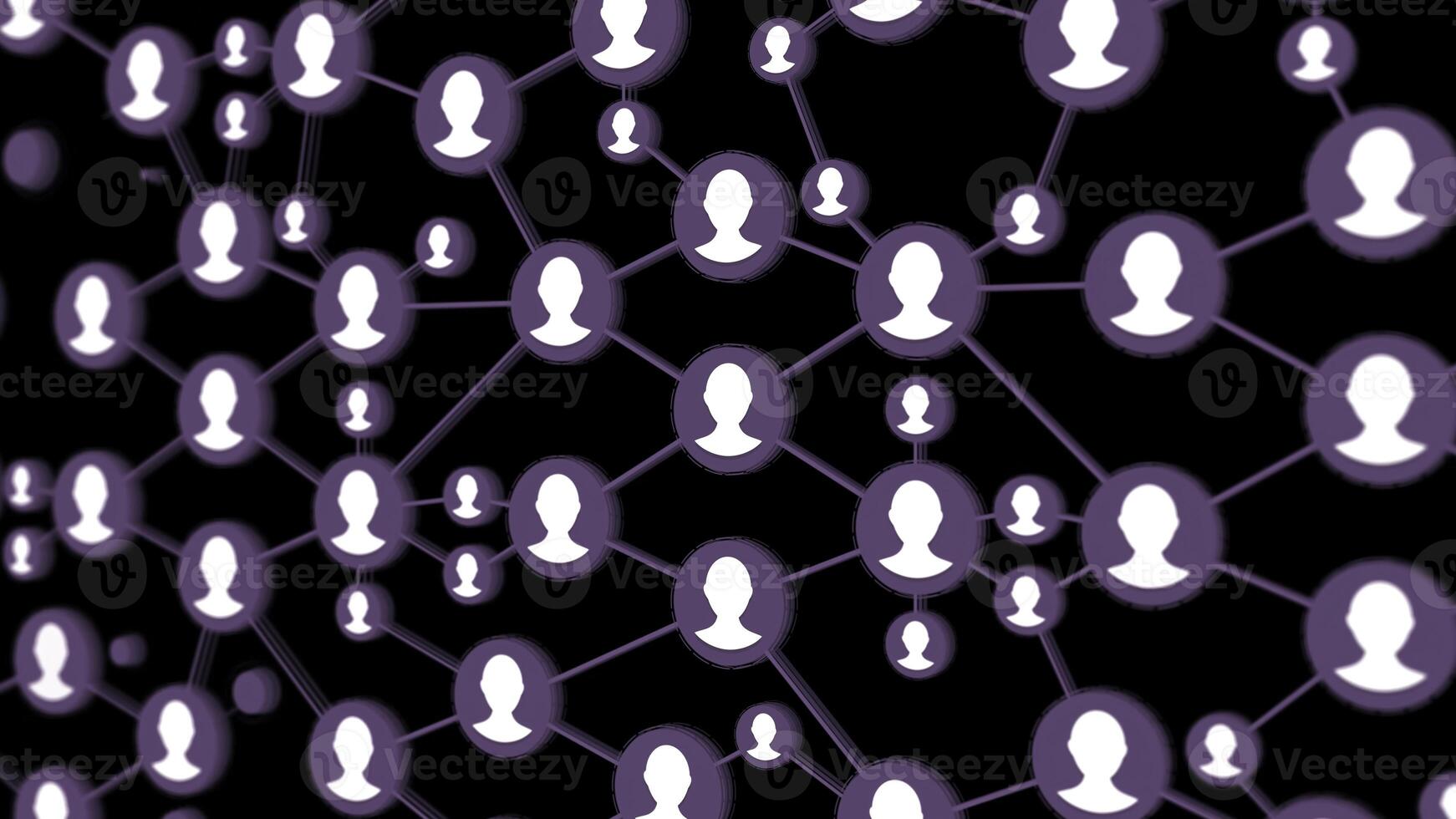 Social connection animation. Icons of people linked to a group on a black background photo