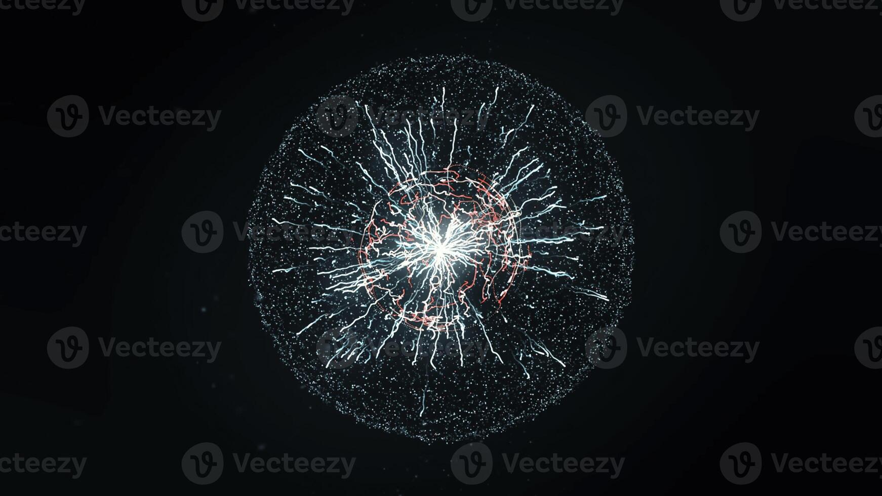 Abstract concept of electric power. Animation. Beautiful abstract lightning and bright light in energy ball with zippers on the black background. photo