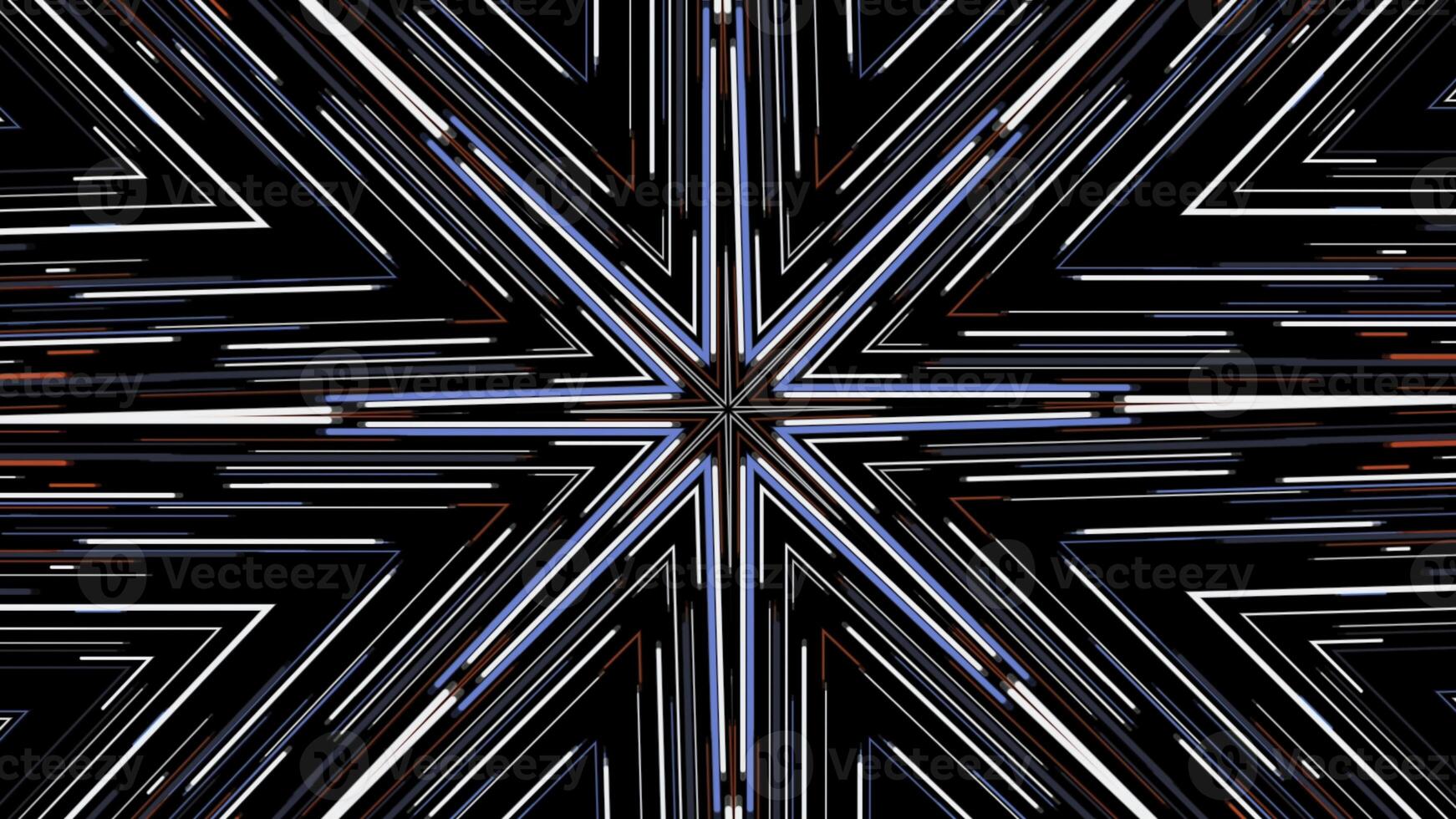 Hypnotic abstract kaleidoscope with moving neon rows of lines changing their color. Animation. Live abstract colorful kaleidoscope pattern. photo