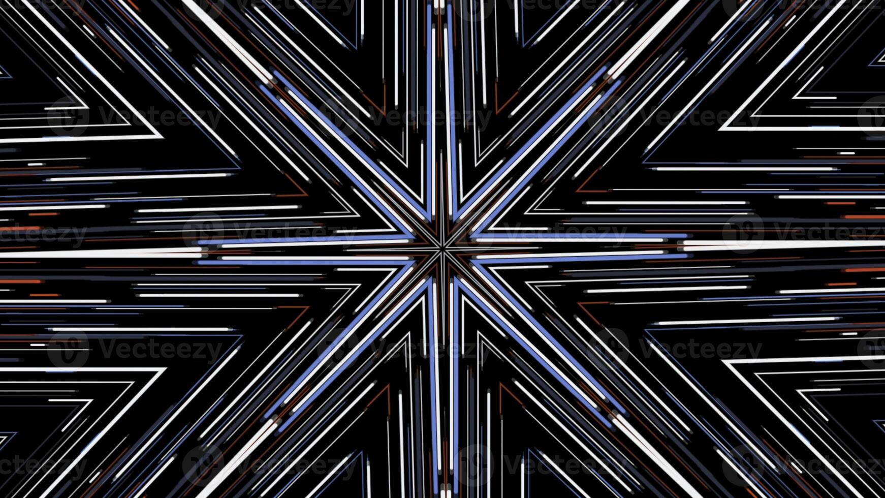 Hypnotic abstract kaleidoscope with moving neon rows of lines changing their color. Animation. Live abstract colorful kaleidoscope pattern. photo