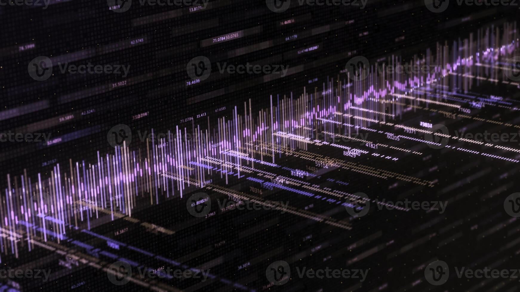 Abstract background with music track and numbers. Animation. Abstract color equalizer moves with numbers on black background. Computer equalizer matrix photo