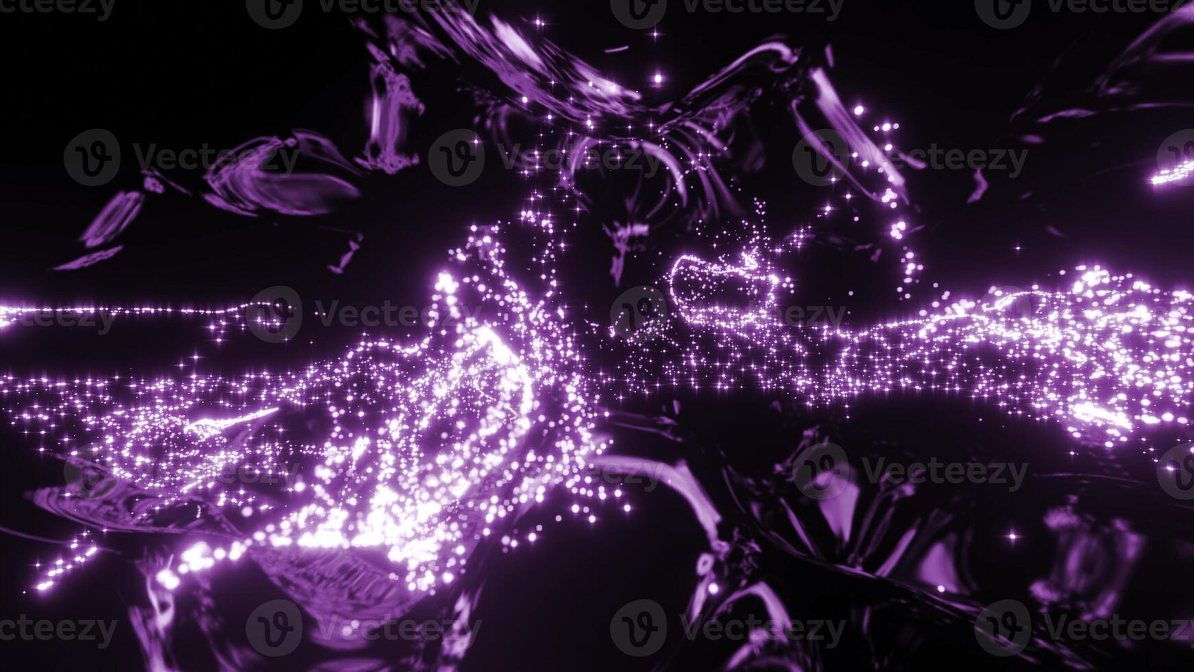 Cyberspace with metallic lines and streams of luminous particles. Design. Bright streams of energetic particles in virtual space. Streams of moving luminous particles of information and energy of photo