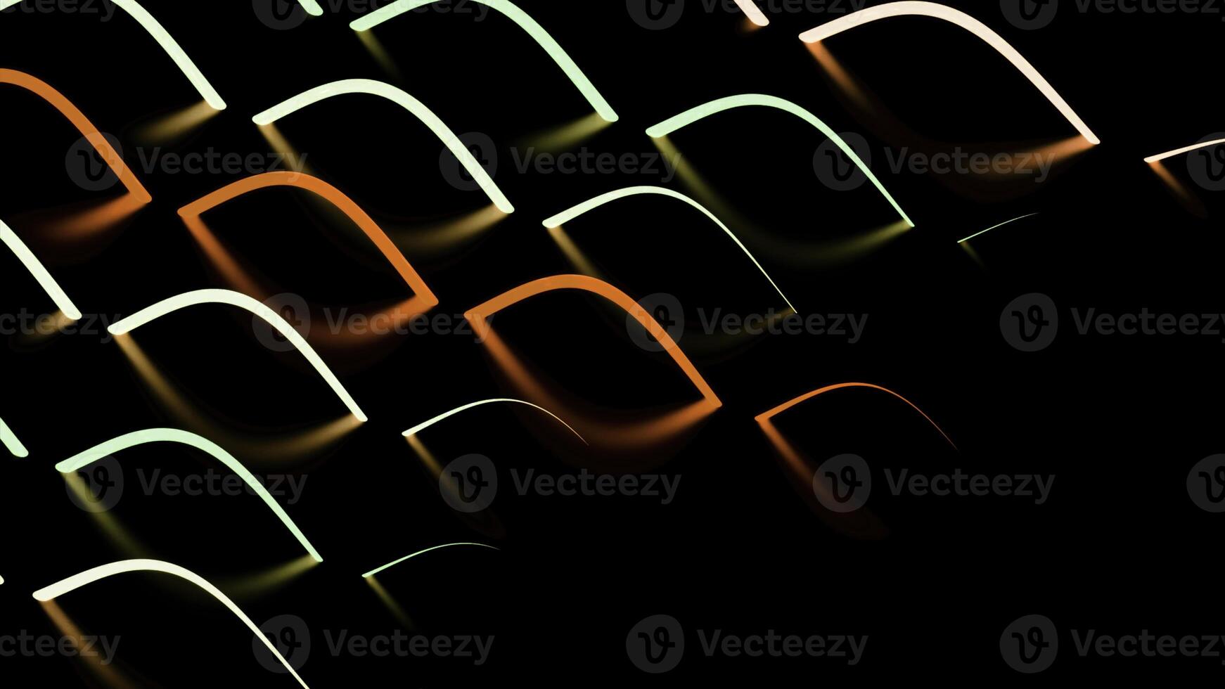 Lines with reflection disappear into dark space. Design. Colored lines disappear in waves into dark space. Beautiful luminous lines with reflection creating pattern in dark photo