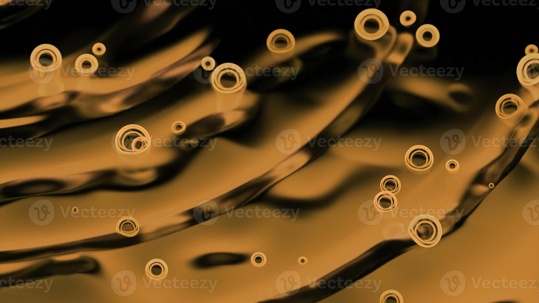 Neon bubbles are moving floating on liquid. Design. Moving bubbles on surface of abstract liquid. Animation with moving bubbles on surface of liquid with waves photo