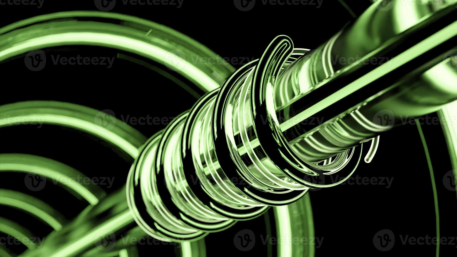 Neon lines rotate around pipe. Design. Animation of mechanical rod with rotating neon lines. Neon lines rotate around rod in mechanical design photo