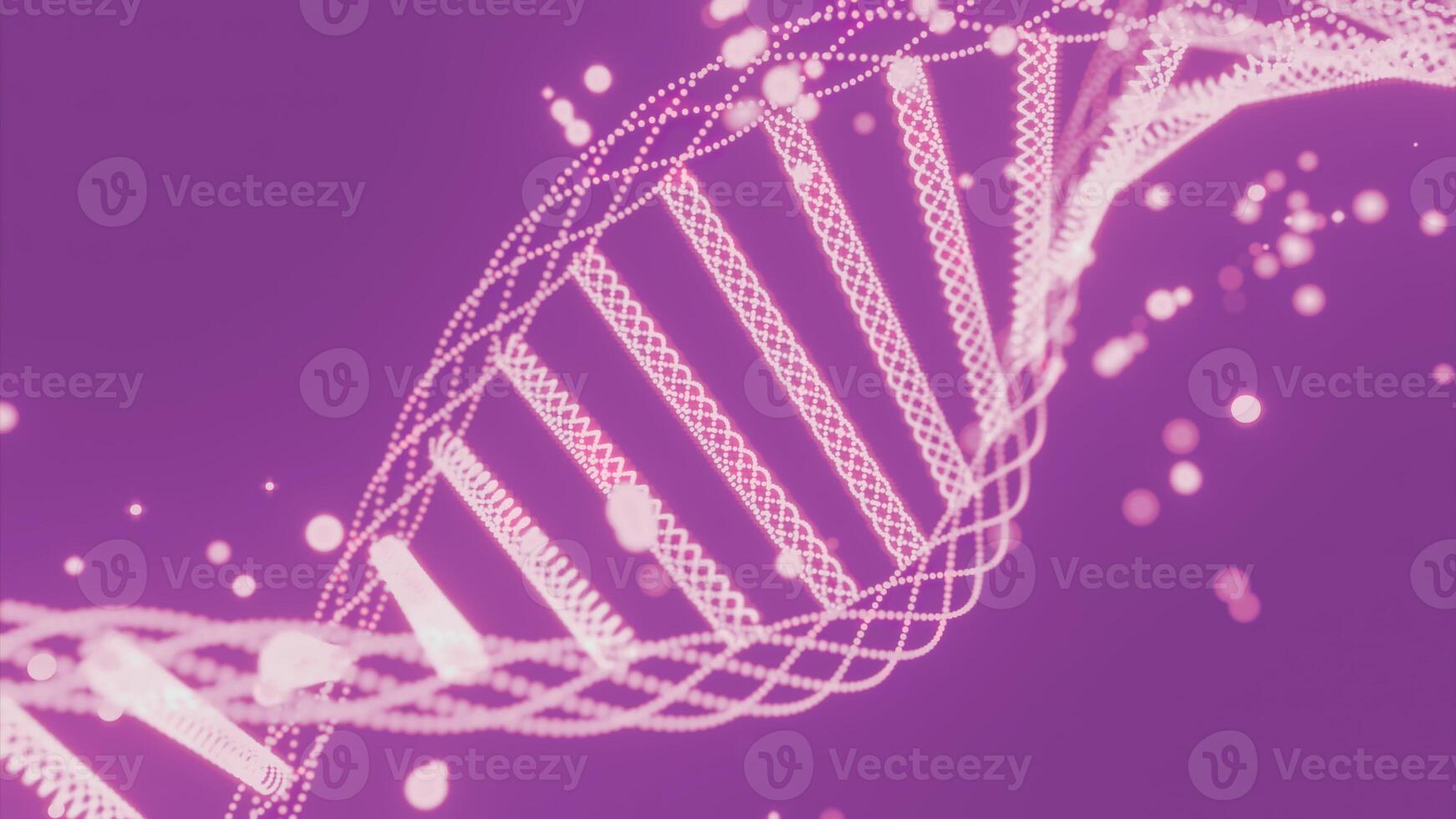 Dna helix consists of spirals. Design. Beautiful dna helix structure with moving dots. Dna spiral rotates on colored background photo