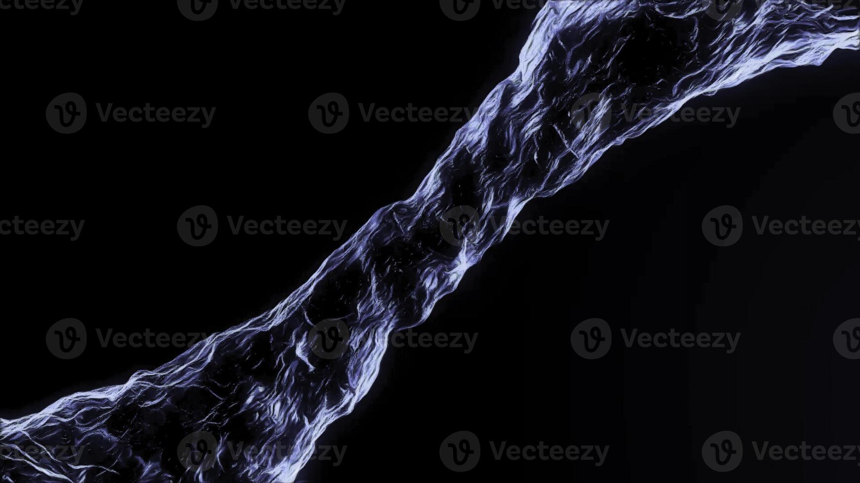 Moving 3d water tunnel in space. Animation. Side view of moving 3D fluid flow on black background. Liquid pipe moves in energy flow. Water Magic photo