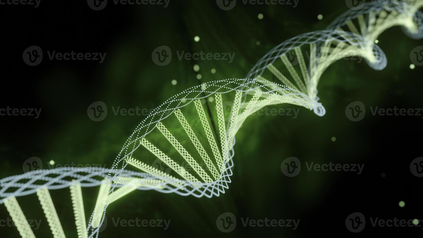 Glowing dna spiral in rotation. Design. Rotating spiral with colored glow. Beautiful animation of glowing dna spirals with super genes photo