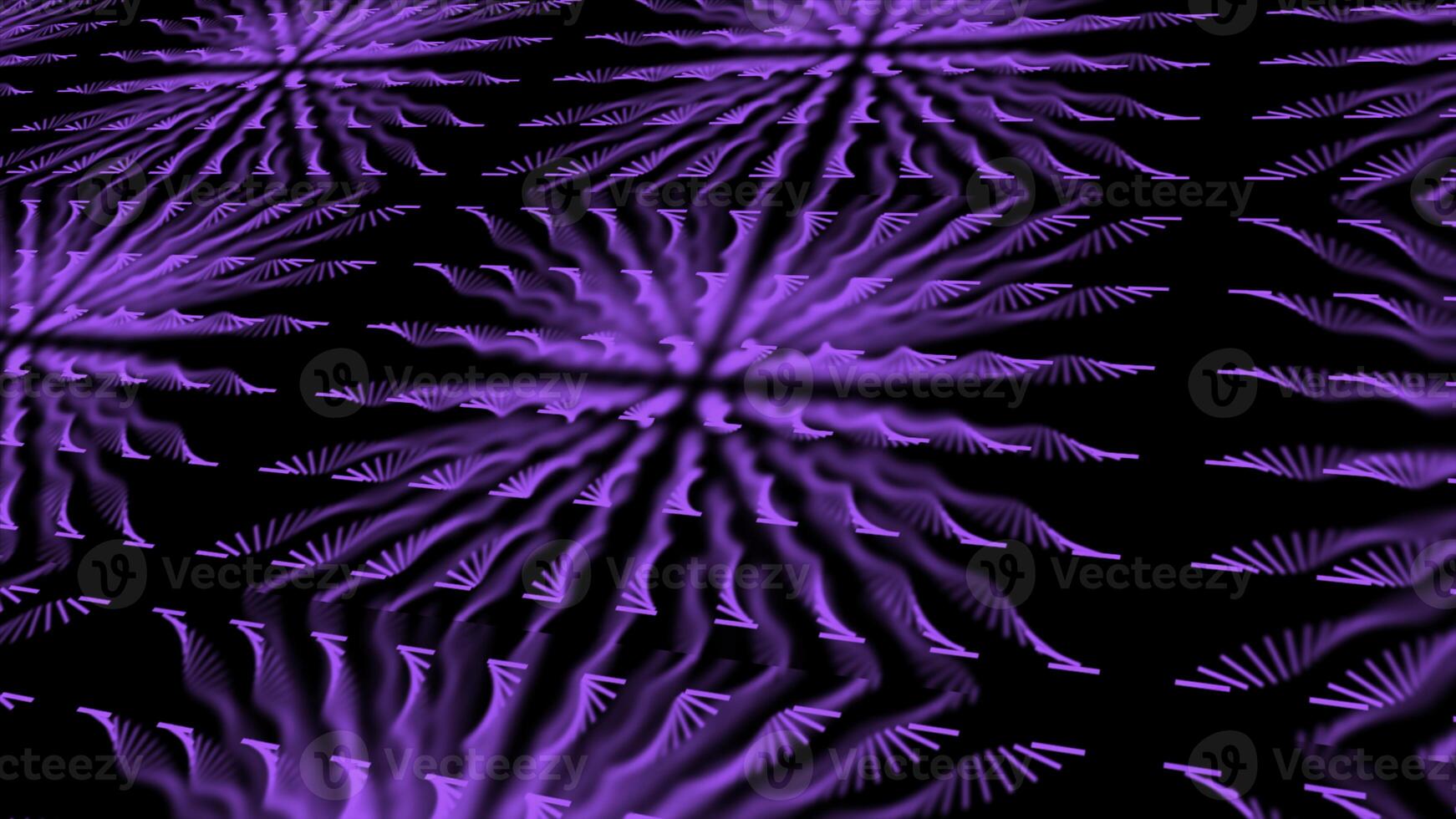 Abstract digital surface divided into squares with purple spirals. Animation. Rows of many narrow twisting vortex shapes on a black background. photo