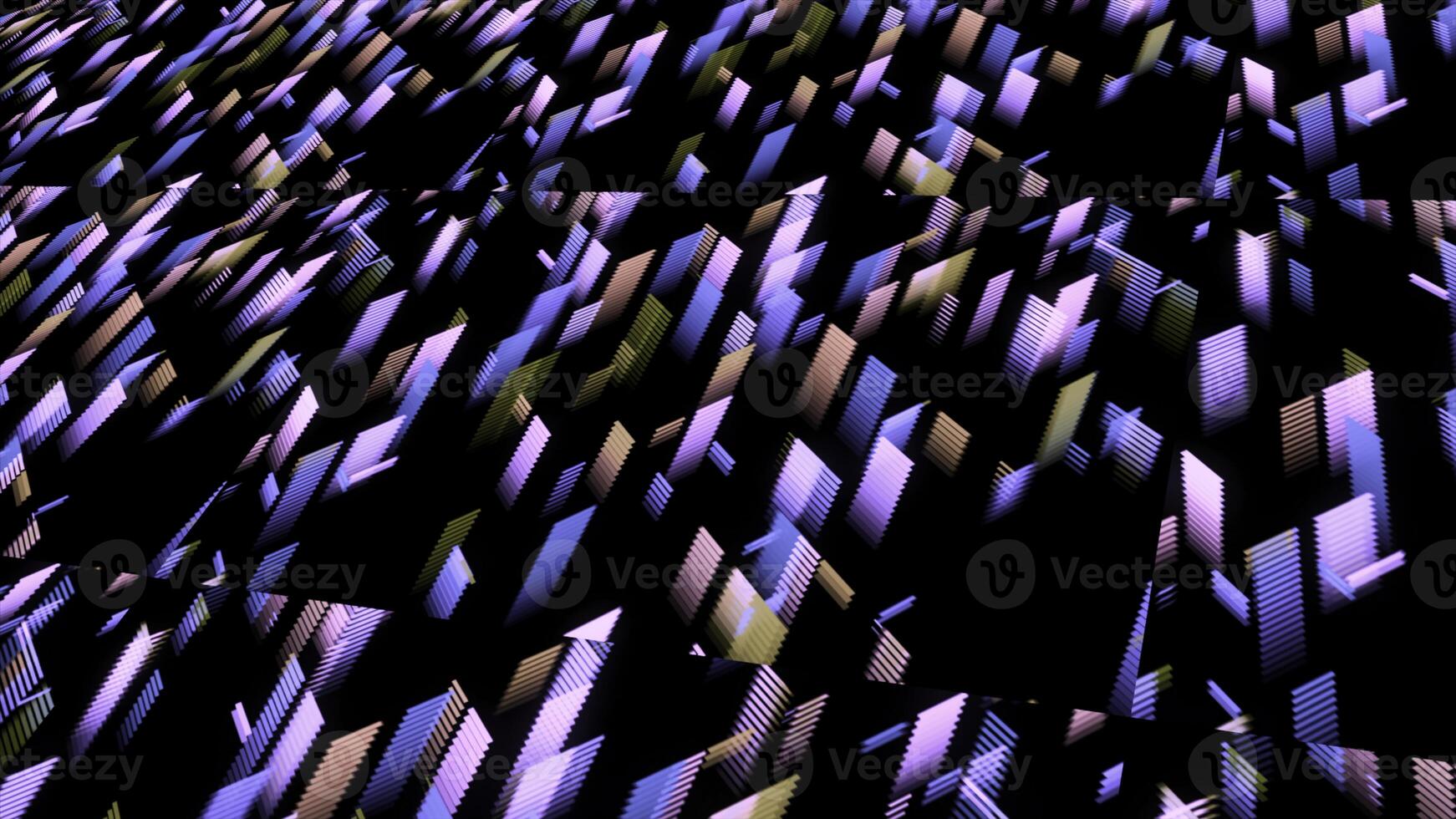 Abstract flat bars flying on a black background. Animation. Multicolored segments flying diagonally and crossing each other. photo