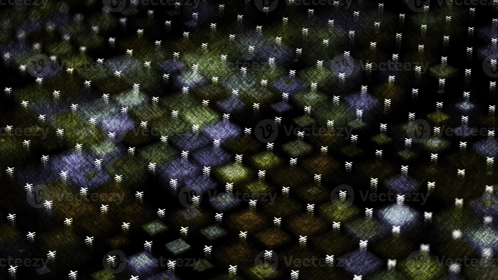 Blurred squares are moving gently on the black screen. Animation. Field with shimmering squared shapes. photo