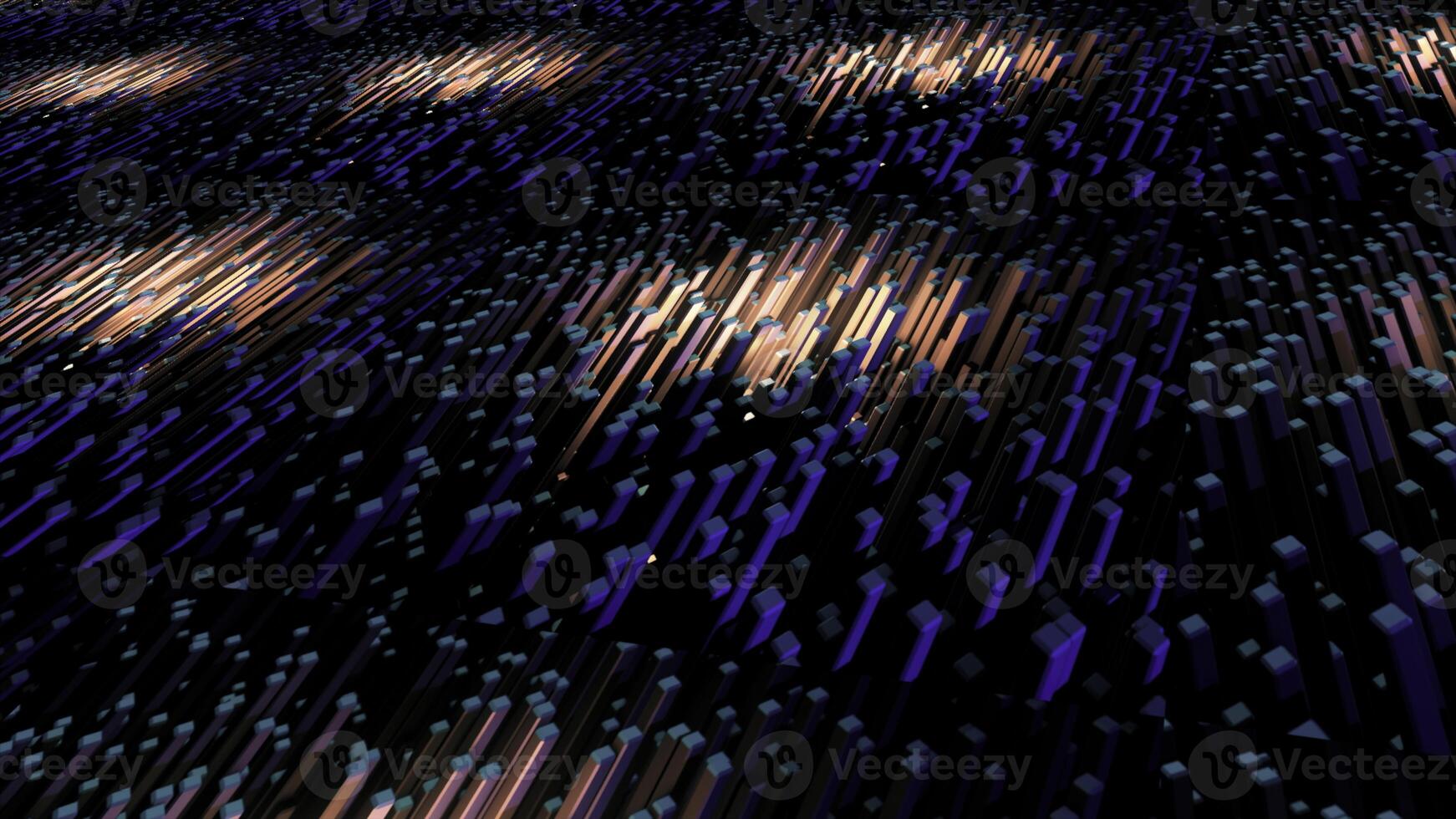 Abstract volumetric bars on a black background. Animation. 3D blue and green segments with round light flares. photo