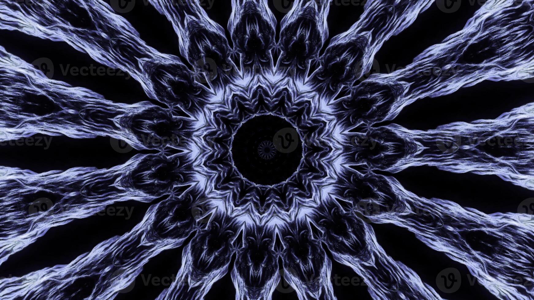 Kaleidoscopic pattern looking like sun with spreading rays. Animation. Symmetrical pattern with energy flow. photo