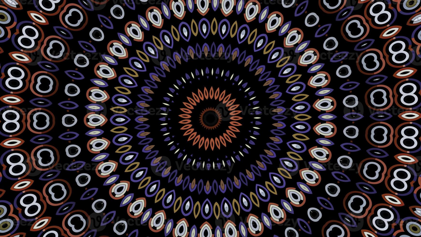 Abstract blinking spreading circle shapes. Animation. Effect of mandala, hypnotic radial rings background. photo