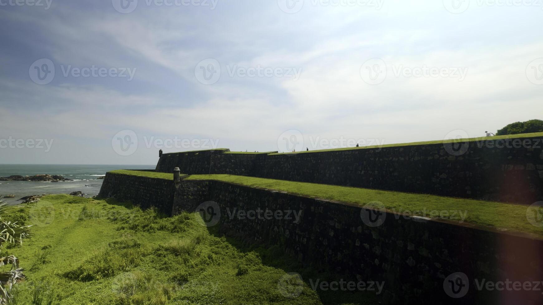 Fort's exterior wall in Kinsale, Ireland. Action. Stone fortress and the sea shore. photo
