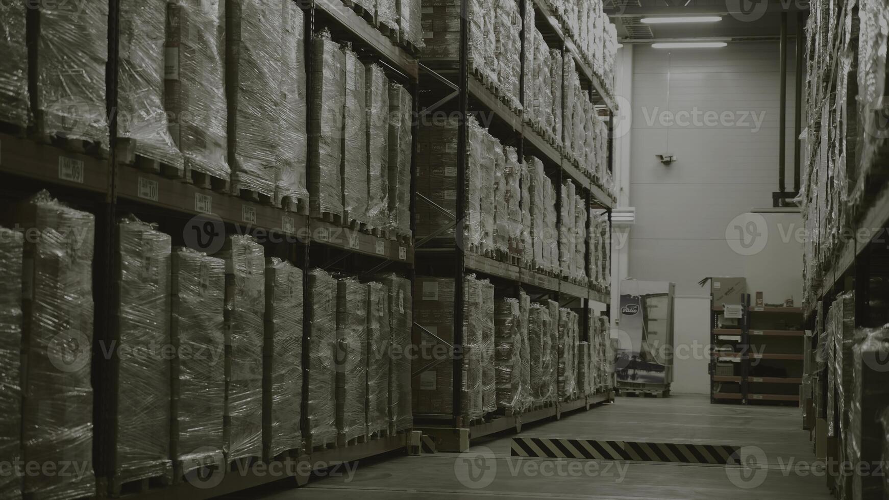 Storage corridor with endless packed boxes of goods. Creative. Concept of worldwide sales. photo