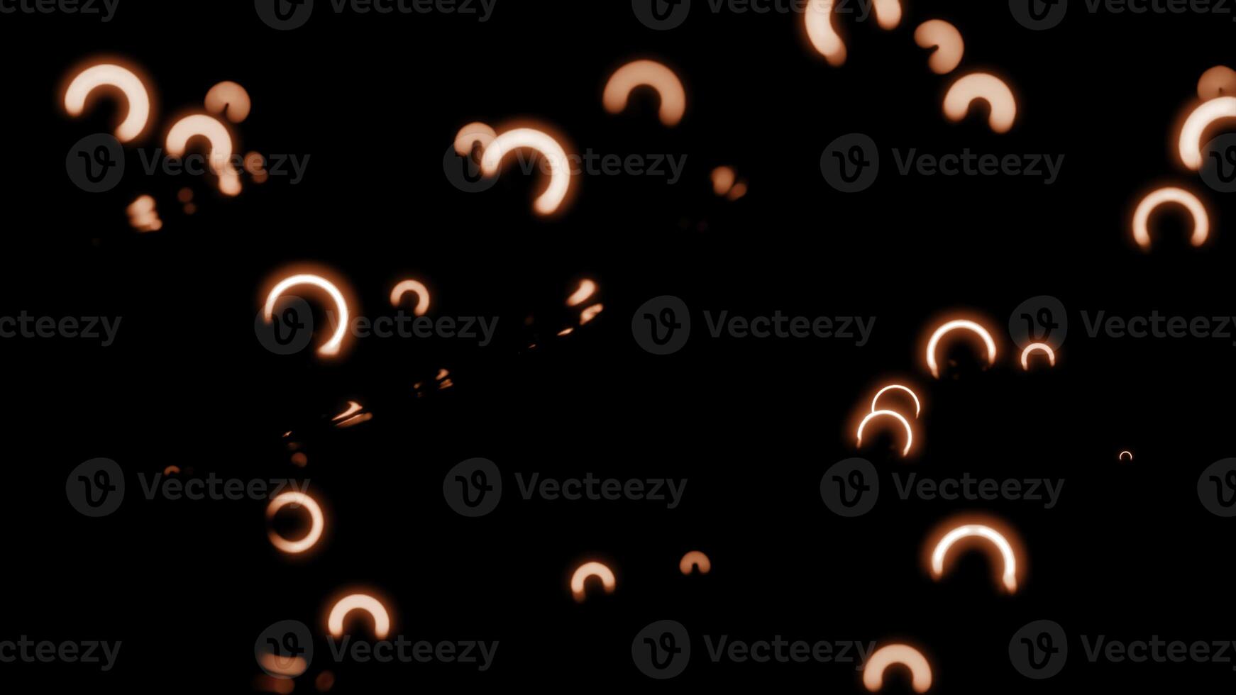 Jumping tiny arcuate neon shapes on a black background. Design. Small particles falling down of bubbles. photo