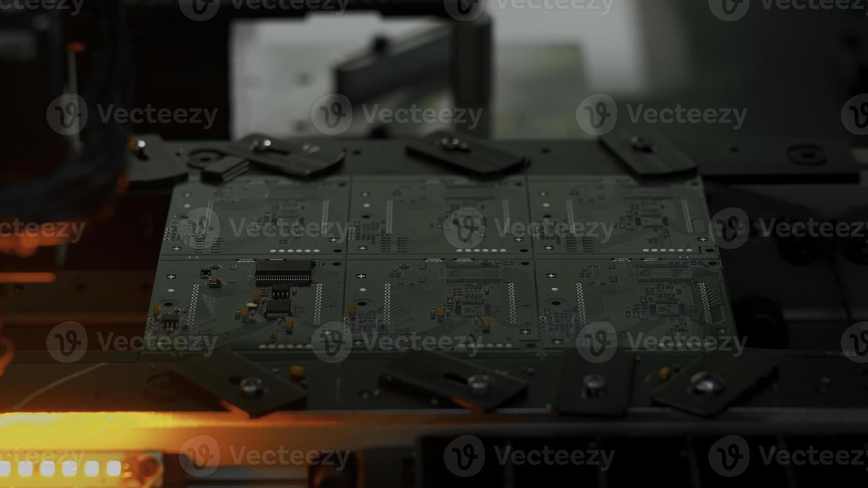 Electronic circuit board with processor, chips and capacitors. Creative. Tech science, computer chip, quality control background. photo