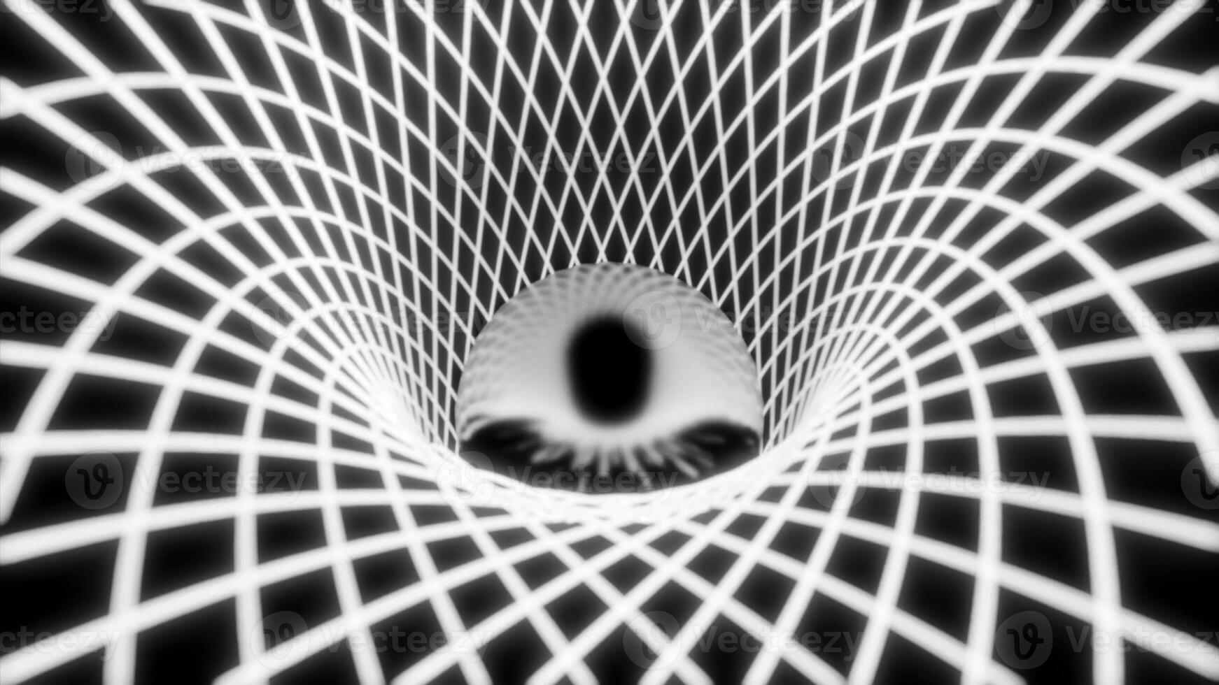 Monochrome glossy ball rolling inside rhombus tunnel. Design. Narrow lines forming rhombus pattern. photo