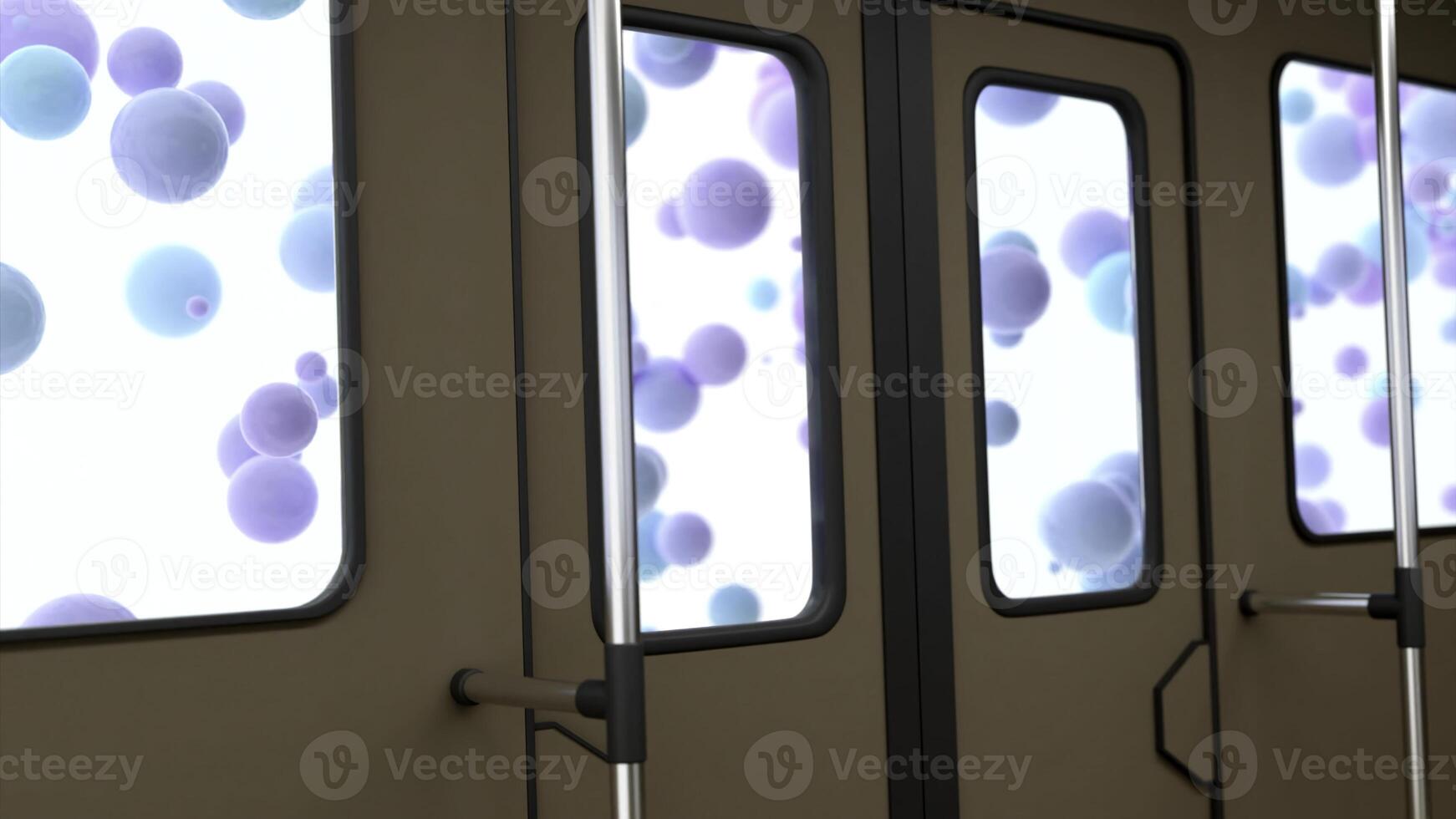 Looking at abstract bubbles rising up in the air the air through the train windows. Design. Concept of children unique world vision. photo