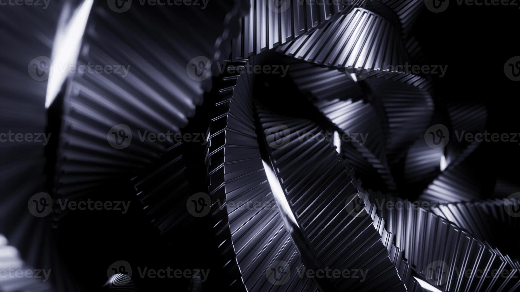 Abstract metal spinning stripes on a black background, monochrome. Design. Long tangled mechanism. photo