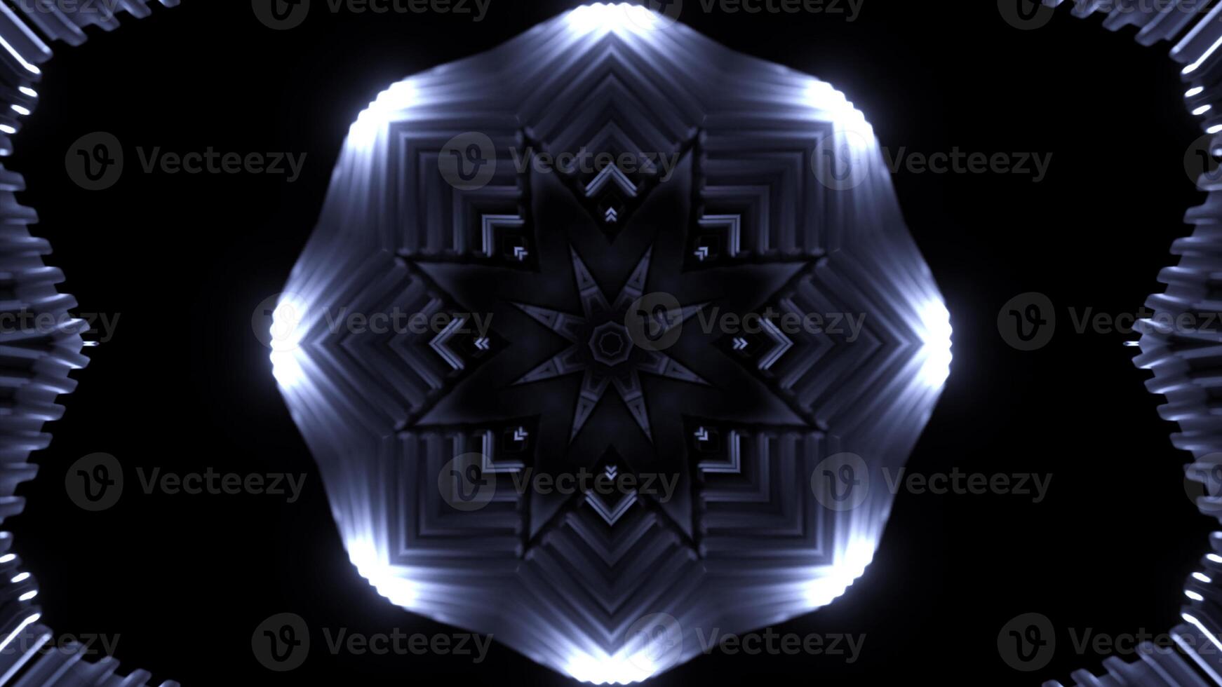 Kaleidoscope motion background with flower shaped fractal parts. Design. Pulsating motion of neon figures. photo