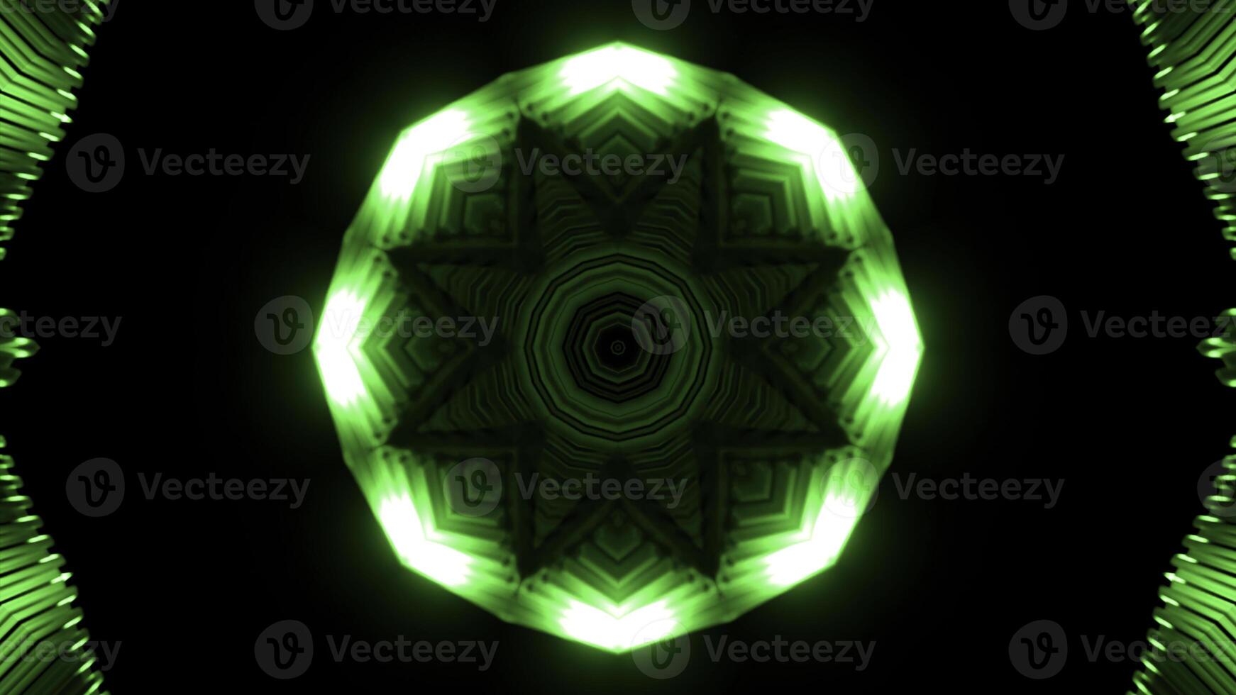 Kaleidoscope motion background with flower shaped fractal parts. Design. Pulsating motion of neon figures. photo