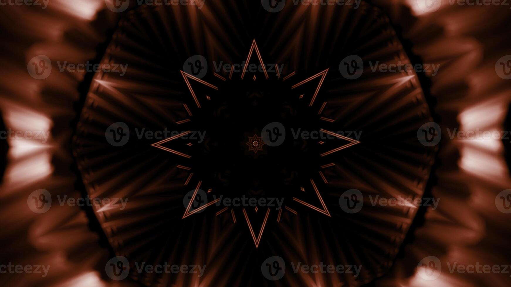 Abstract red lights kaleidoscopic animation. Design. Spreading circular patter with a star. photo