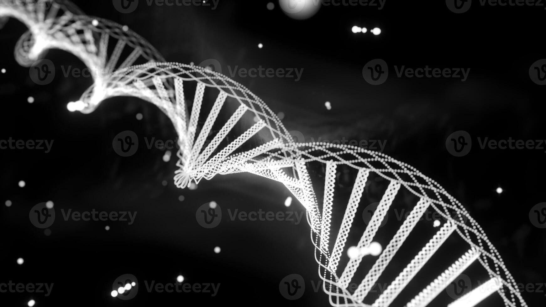 Abstract animated construction of DNA molecule of small particles. Design. Medical research, genetic engineering. photo