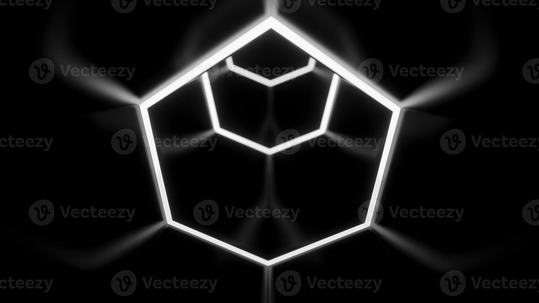 Abstract monochrome hexagon shapes creating effect of a tunnel. Design. Flying through neon frames. photo