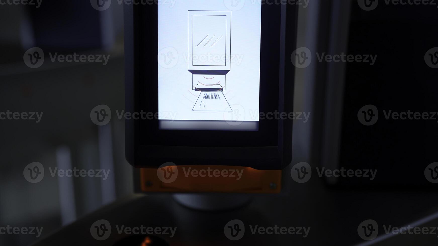 Close up of electronic turnstile with plastic card entering system. Media. Using smartphone with barcode, access control equipment. photo