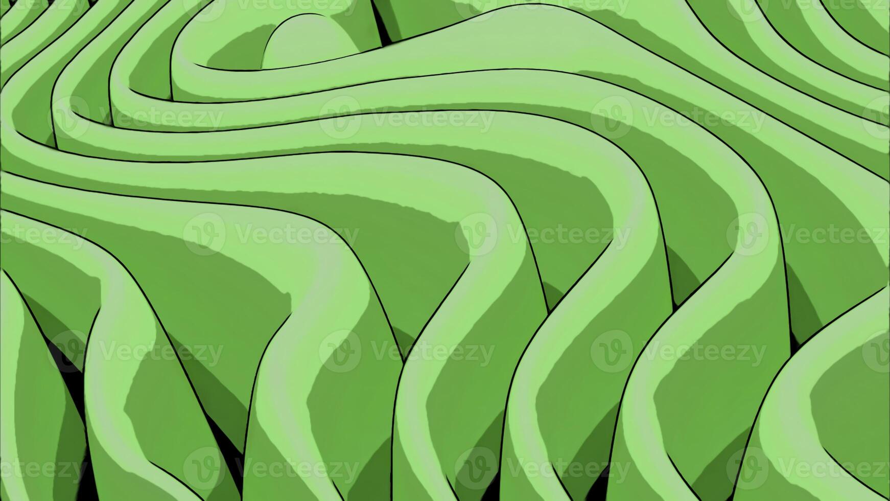 Green cartoon style flowing folds. Design. Endless bending and waving cloth. photo