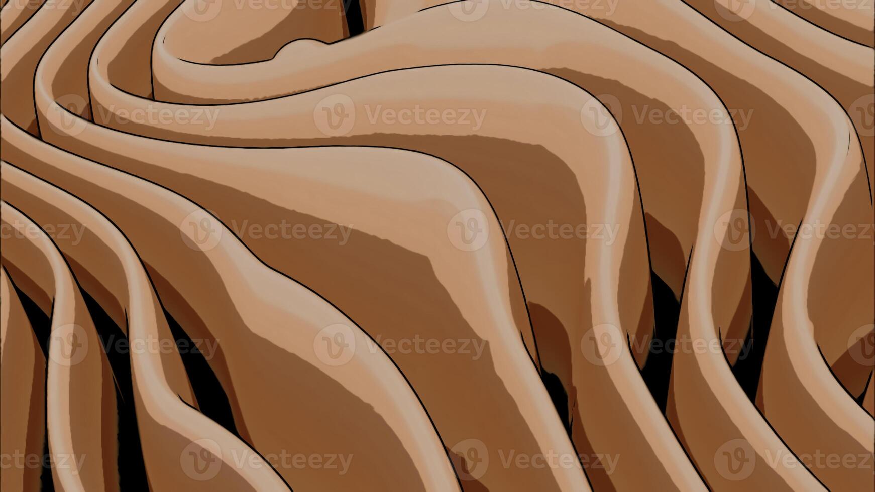 Background with folded textile layers levitating, 3D. Design. Orange cartoon style textile drapery. photo