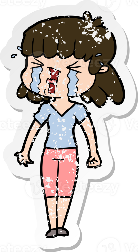 distressed sticker of a cartoon woman png