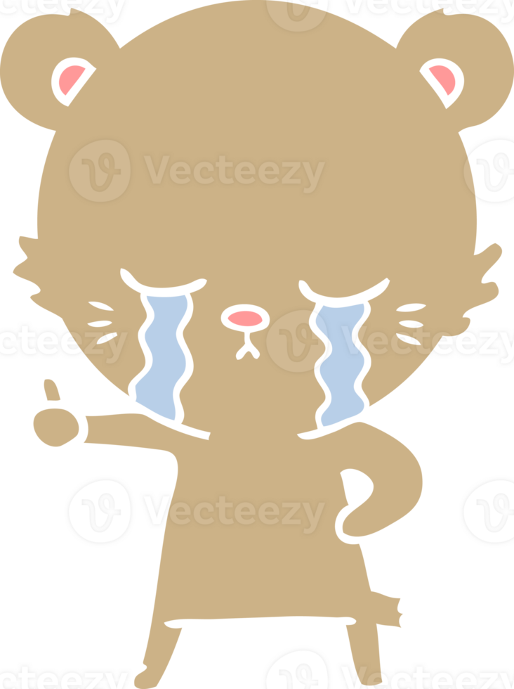 crying flat color style cartoon bear giving thumbs up png