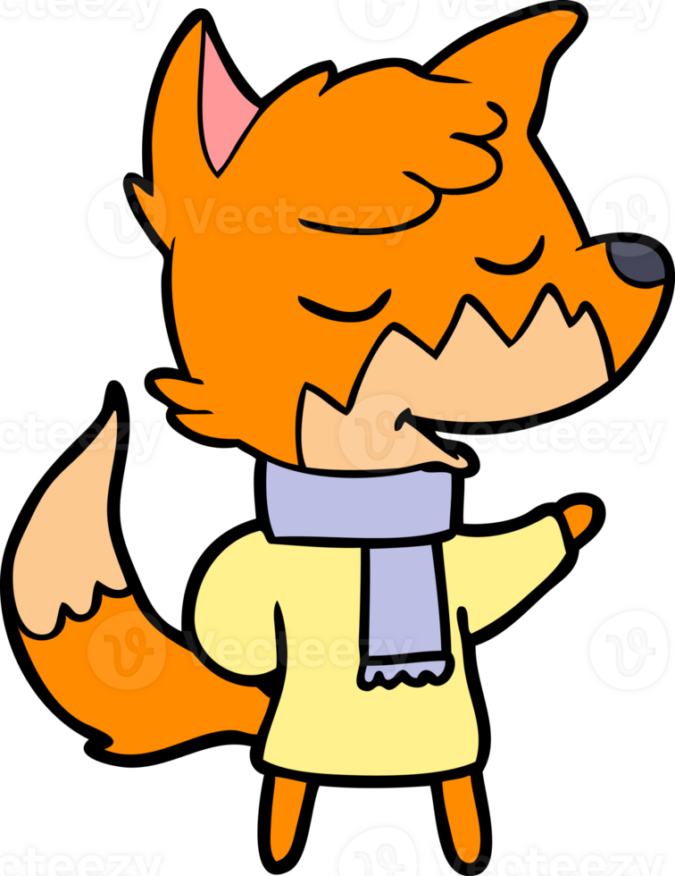 friendly cartoon fox in winter clothes png