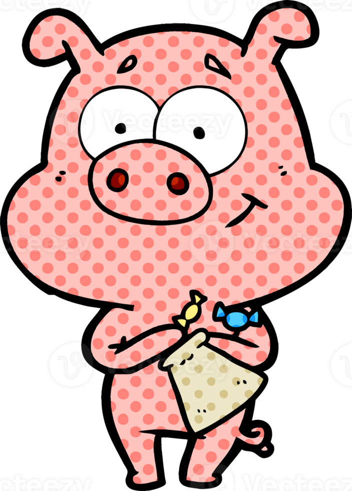 happy cartoon pig with candy png