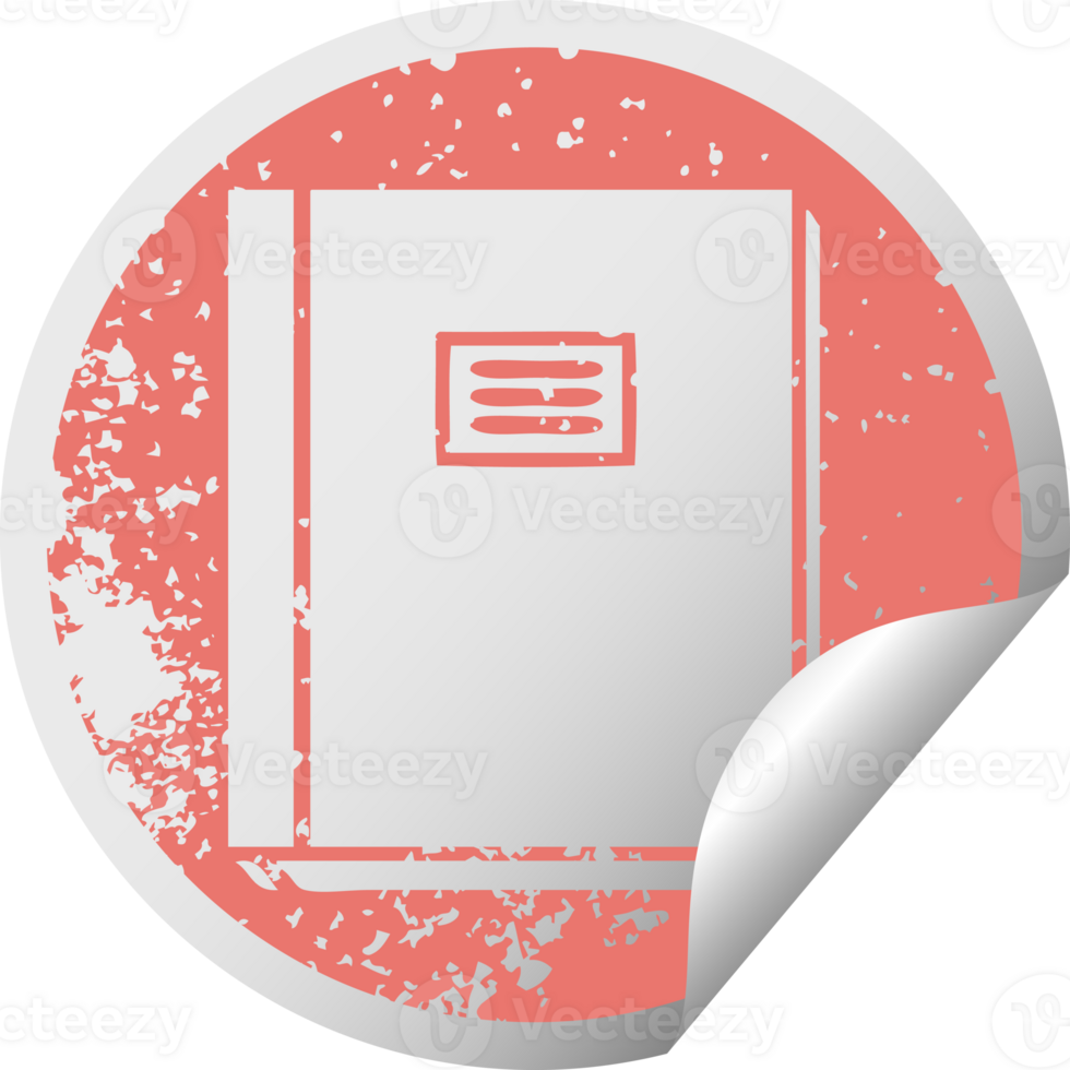 distressed circular peeling sticker symbol of a study book png