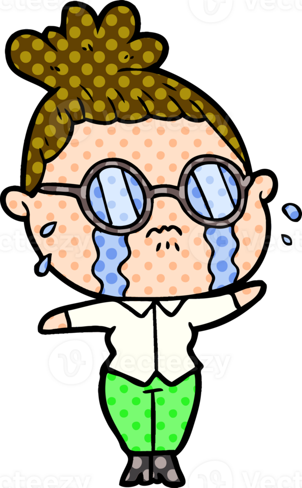 cartoon crying woman wearing spectacles png
